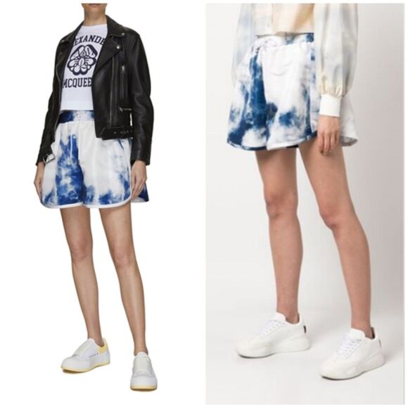 ALEXANDER MCQUEEN Blue Sky Tie Dye Pull On Shorts XL / 10 Clouds Drawstring NWT - Picture 6 of 14